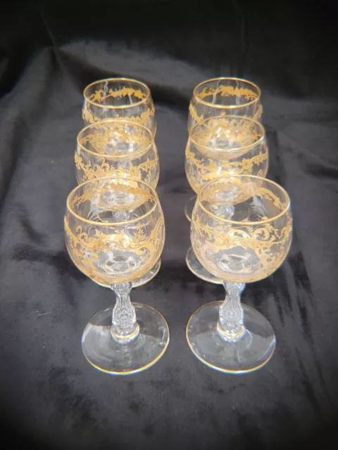 Six St. Louis Crystal Wine Glasses  Micado  Pattern