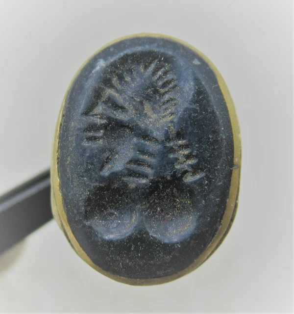 A135 Beautiful Post Medieval Islamic Gold Gilded Ottomans Seal Ring With Stone