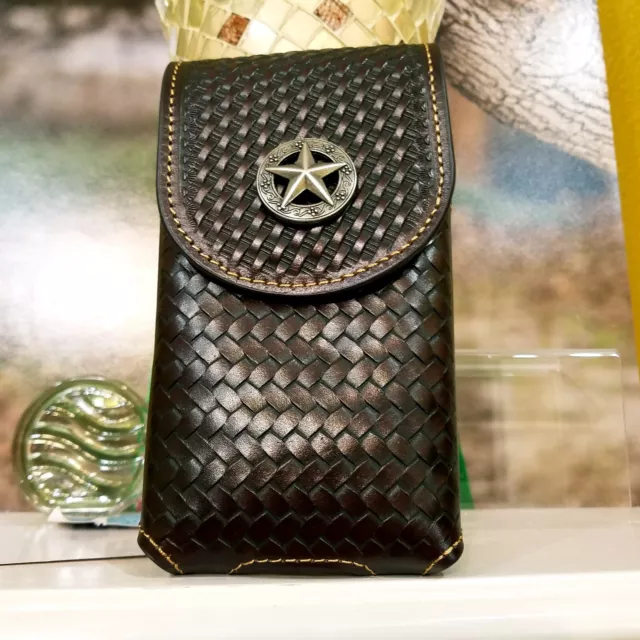 MONTANA WEST Leather Phone Case  Belt Loop Holster brown color star logo