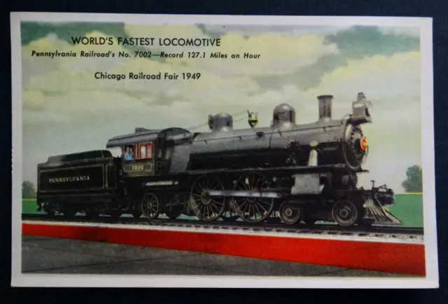 Postcard World's Fastest Locomotive Pennsylvania Railroad Chicago Fair 1949