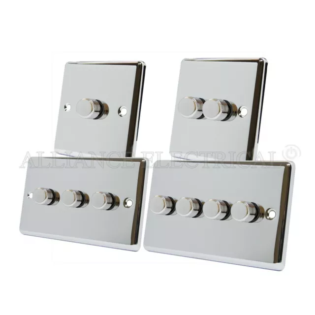 Polished Chrome Classical LED Light Dimmer 250W - 10 Amp 1 Gang 2G 3G 4G 2 Way