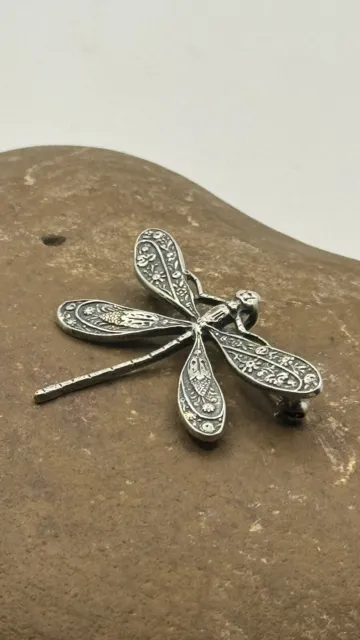 Large Vintage Taxco Mexico Sterling Silver 925 Dragonfly Brooch Pin #4
