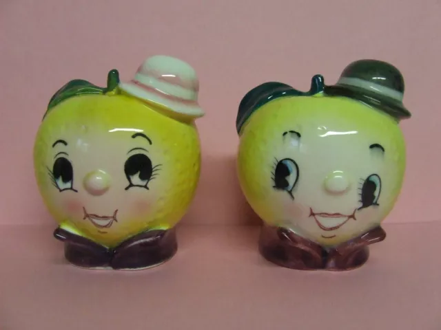 Vintage Napco Anthropomorphic Lemons/Fruit w/Hats Salt & Pepper Shakers (Japan)
