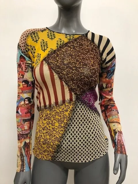 Jean Paul Gaultier Soleil Sheer Mesh Patchwork Top Large