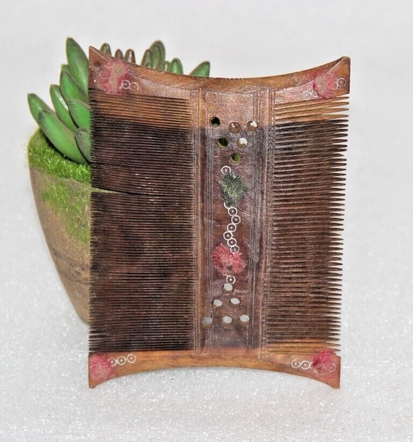 1930s Vintage Tribale Lady Marrone Scuro di Legno Pettine Vanity Fatto Originale