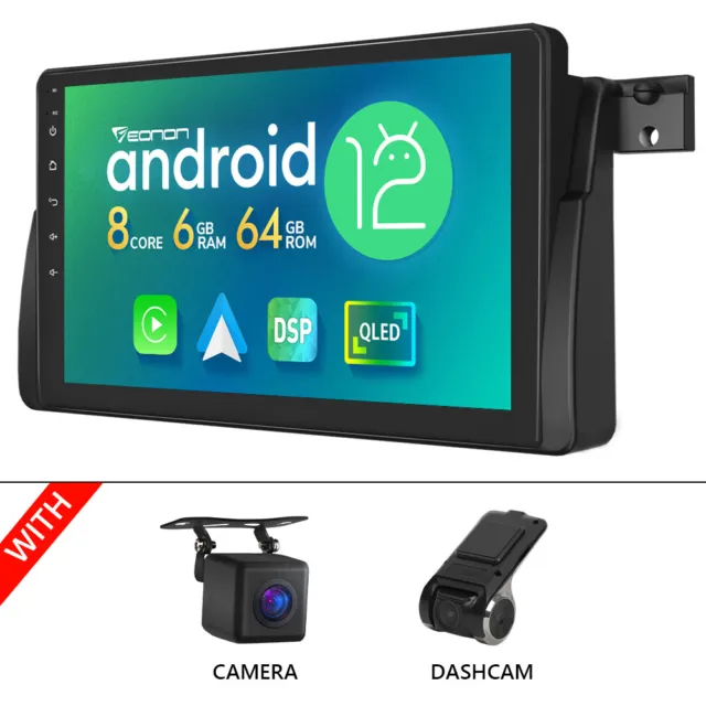 CAM+DVR+Android 12 9" QLED Car Stereo Radio GPS CarPlay DSP for BMW 3 Series E46