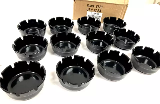 12 Pack Fox Run 6120 Black Melamine 4 inch Dishwasher Safe Plastic Ashtrays New