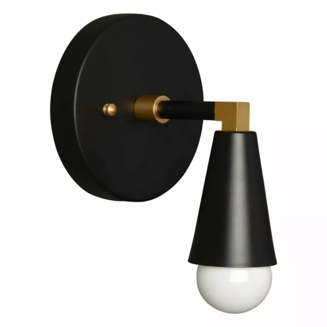 Pair of Black Mid Century Stunning Industrial Wall Sconce Brass Lights