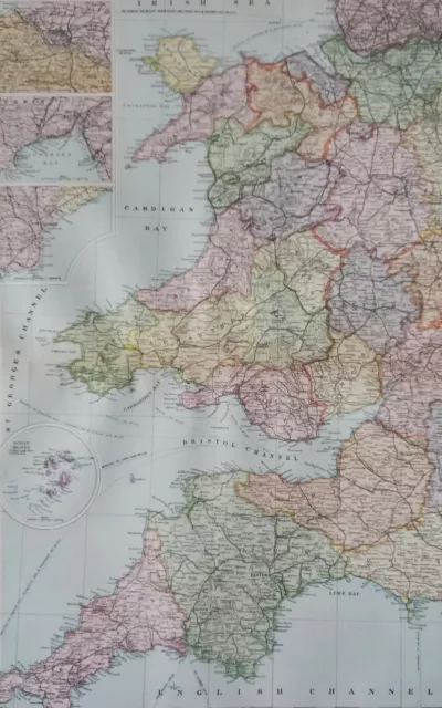 1904 South West England & Wales map. 118 years old.  Antique. Large size.