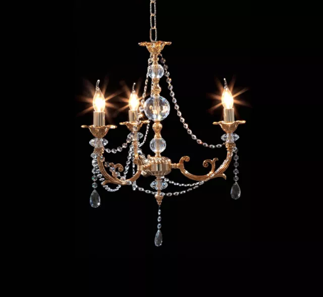 Chandelier Classic Brass And Crystal Gold French A 3 Lights CL124