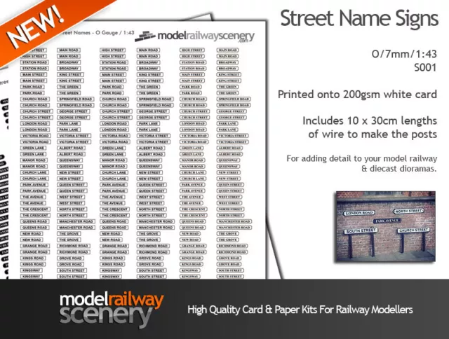 500 Street Name Signs & Posts Assorted Styles O Gauge 1:43 Model Railway S001-O 2