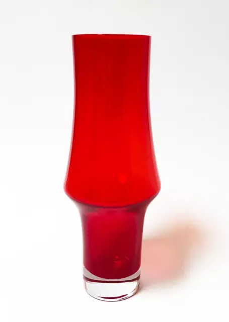 Riihimaki Riihimaen Finland Red Cased Art Glass Vase Mid Century Modern Mcm