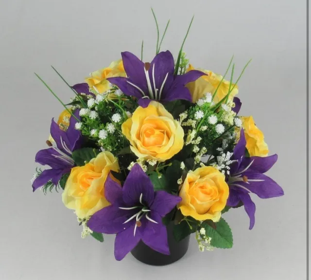 Artificial silk flowers memorial Crem Pot - Grave arrangement FREE P&P HandMade