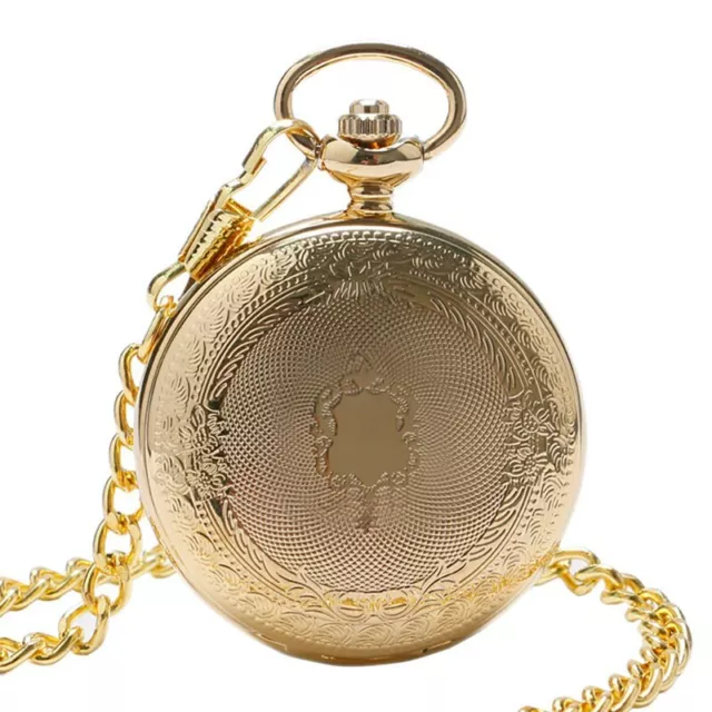 Vintage Mechanical Pocket Watch with Fob Chain Luxury Gold Case Hand Wind Gifts 3