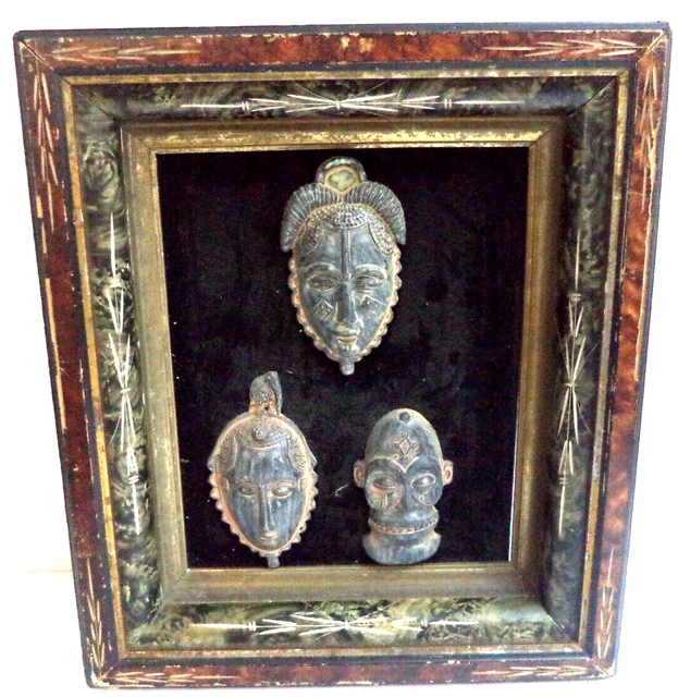 Beautiful Vintage Estate Mini African Tribal Masks Etched 12X14" Frame!!!