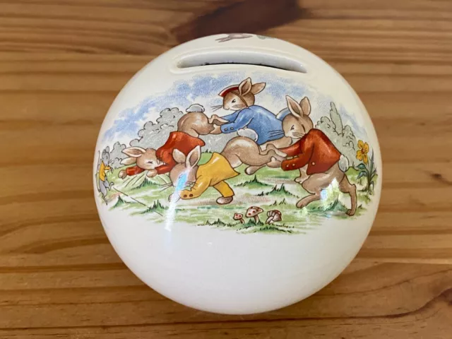 Bunnykins Royal Doulton 1984 Vintage Porcelain Round Coin Bank 3" Height