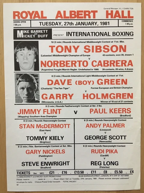 Superb Rare Tony Sibson Vs Norberto Cabrera Original Handbill Poster 1981!!