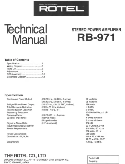 Service Manuel D'Instructions pour Rotel RB-971