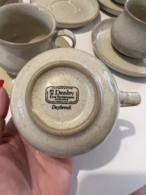 Vintage Denby Fine Stoneware 'Daybreak' Tea/Cofee Cups and Saucers x 5 VGC 3