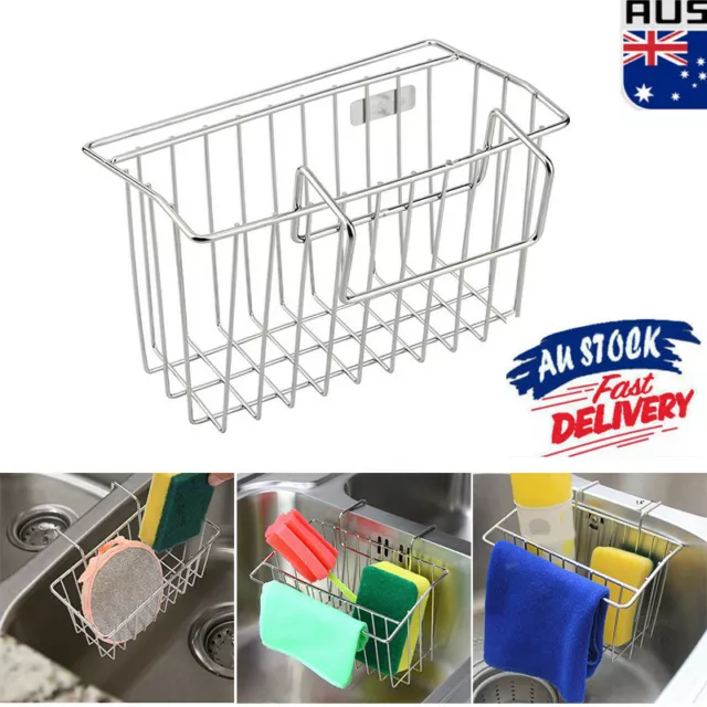 Stainless Steel Kitchen Sink Caddy Sponge Holder Brush Soap Drainer Rack Basket