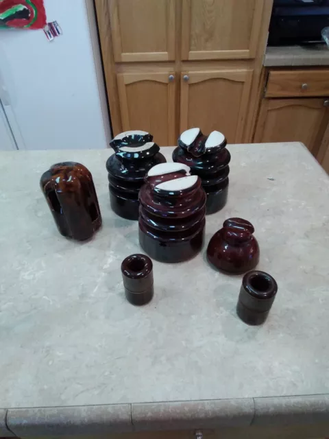 3 LARGE HEAVY Brown Ceramic 3-Tier High Voltage Electric Insulator Vintage + 4