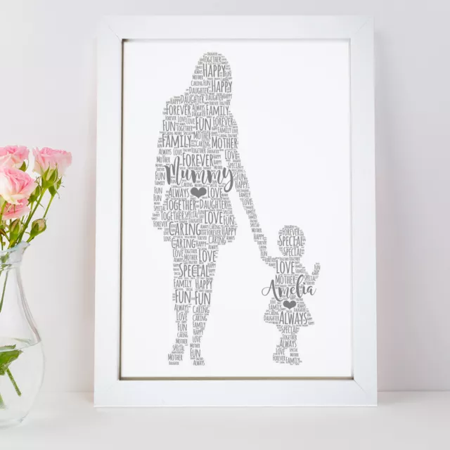 Personalised Mum Daughter Print Birthday Gift Mothers Day Mummy Word Art Picture