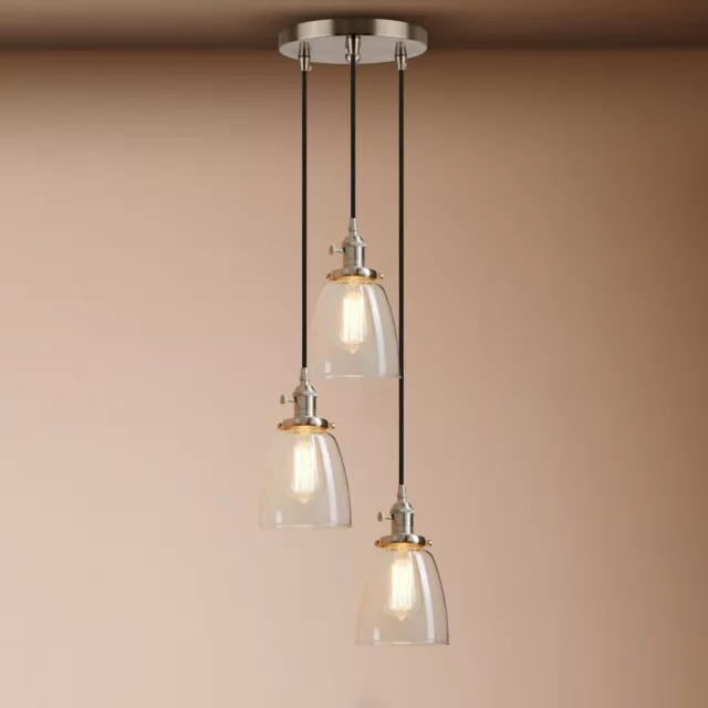 Cluster 1/3 Retro Industrial Lamp Bell Glass Shade Loft Ceiling Pendant Light