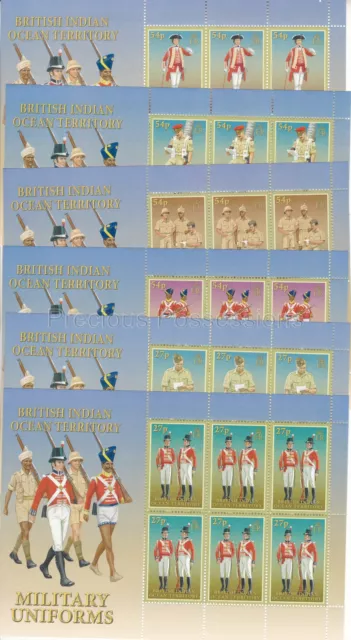 Biot Indian Ocean Mnh Stamp Sheets 2008 Military Uniforms Sg 373-379