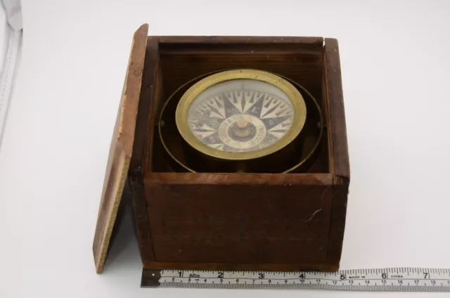 Antique S. Thaxter & Son Boston Nautical Naval Compass, 19th century