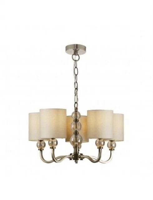 LAURA ASHLEY SELBY MESSING 5 LICHT KLEUCHTER LICHT Schirm Glas lang Designer