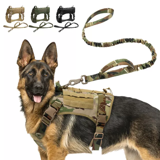 No Pull Tactical Dog Harness and Lead Set Military Training Molle Vest w/ Handle