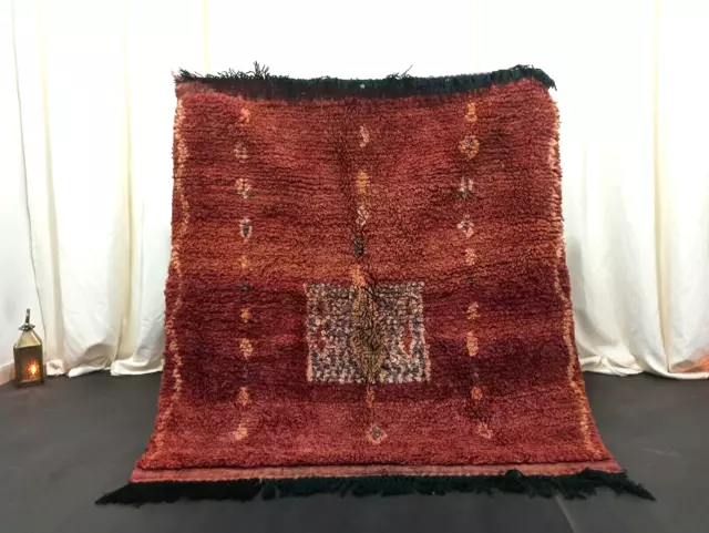Berber Tribal Handmade Moroccan Rug 4'2" x 4'5" Square Nomad Wool Vintage Carpet