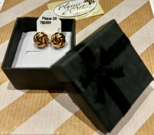 Boucles D'oreilles Puces Petits Chats En Plaqué Or 18 Carats (750/1000) - Fermoir Papillons, Neuves Avec étiquettes