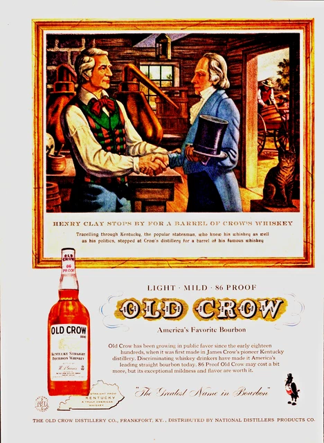 1958 Old Crow Bourbon Whiskey Vintage Print Ad  Henry Clay Stops For A Barrel