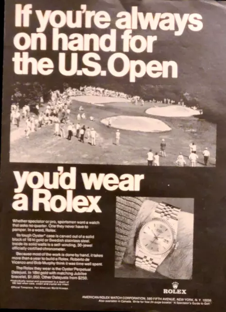 Original Vintage 1969 Rolex Print Ad The U.S. Open  Shipped in a Box