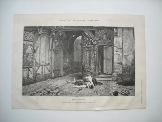 Gravure 1873. Salon. La Fin D’une Chanson. D’apres Le Tableau De M. De Beaumont.