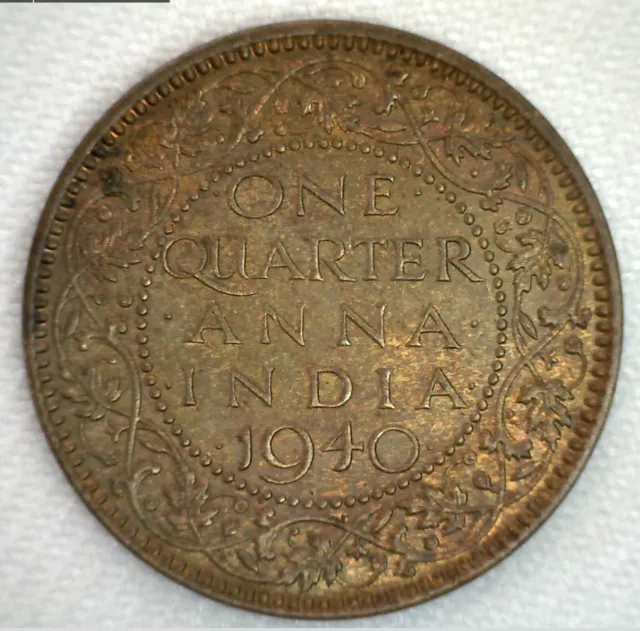 1940 India-British 1/4 Anna Bronze Uncirculated One Quarter Anna