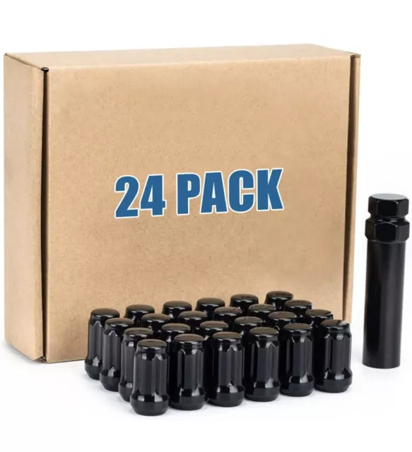 Jiiinmiiin 24 PCs Black Spline Lug Nuts with Key M14x1.5 Cone Seat Closed End
