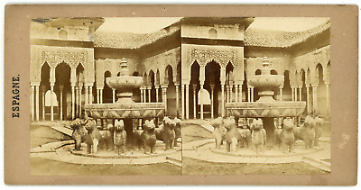 Photo Stereo Vintage Albumine ca 1860 ESPAGNE Grenade Alhambra Cour des Lions 