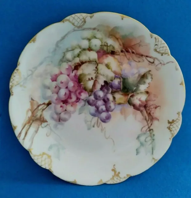 D&C France Limoges Hand Painted Porcelain Plate Grape 9-1/4" Artist Signed