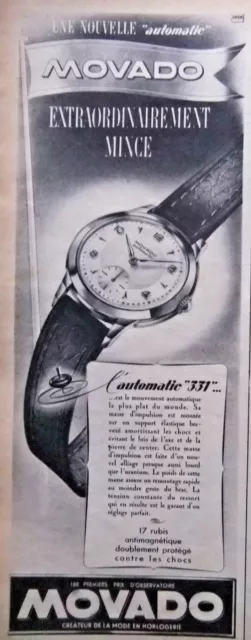 Publicité De Presse 1952 La Montre Movado Automatic 331 Extraordinairement Mince