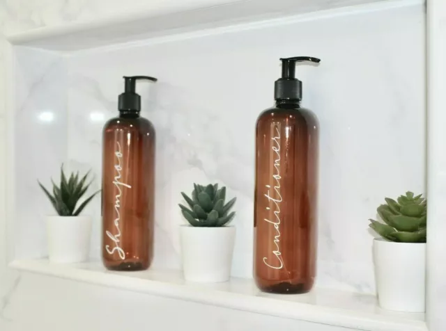 Pump Bottles for Bathroom & Shower in White - Shampoo, Conditioner & Body Wash &