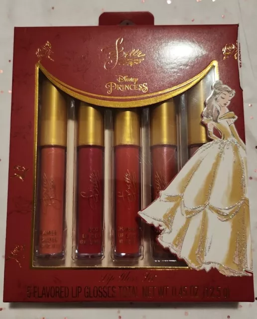 New Disney Princess BELLE - Beauty & The Beast - 5 Flavored Lip Gloss Set - NIB