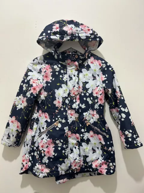 Girls Ted Baker Navy Floral Blossom Jacket Coat With Hood 9yrs
