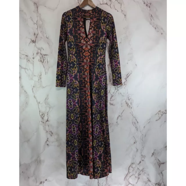 Free People Dress Womens Small Cabaret Maxi Long Sleeve Sunrise Combo Cut Out