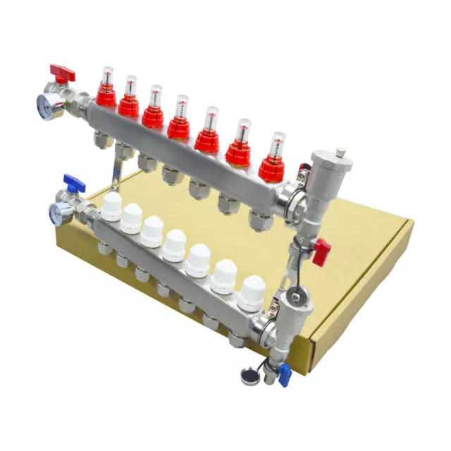 INTBUYING® 7-Branch PEX Radiant Floor Heating Manifold Set For 1/2” PEX
