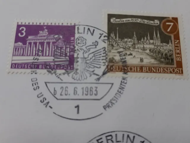 Seltene Gedenkkarte / Sonderkarte , Besuch Kennedy in Berlin 26.6.1963 , Stempel 3