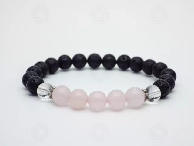 Lava Rose Quartz Stone Bracelet Beads Reiki Healing Gemstone Chakra Yoga Gift UK