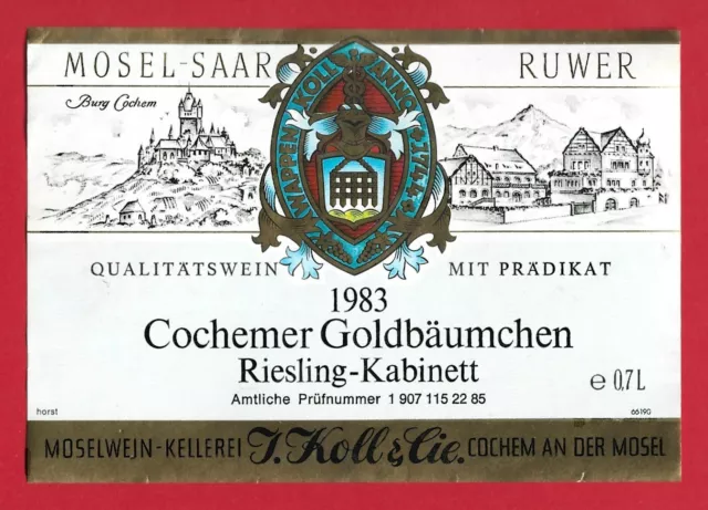 D242 Etiquette Etikett MOSEL 1983 COCHEMER GOLDBÄUMCHEN RIESLING KABINETT KOLL