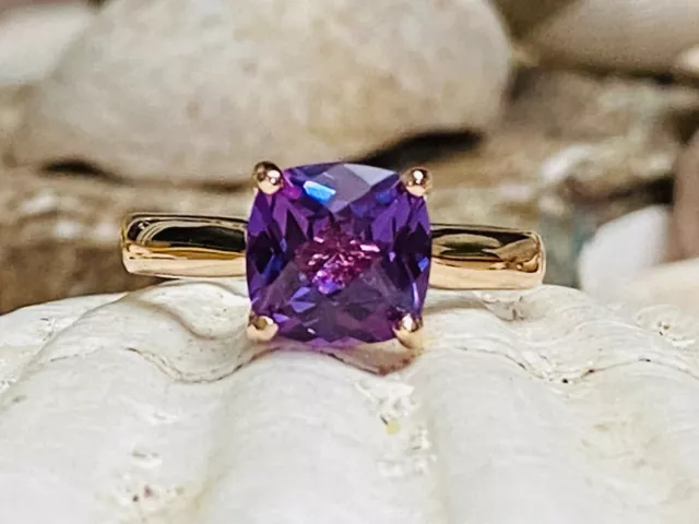 CUSHION CUT LAB Created Amethyst Diamond Engagement Ring 14K Rose Gold ...